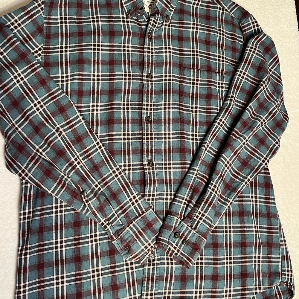 St. John's Bay Teal and Maroon Plaid Button-Down Shirt